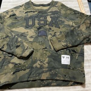 Under Armour Sweathirt Adult Large Green UA Camo Project Rock Crewneck USA Flag